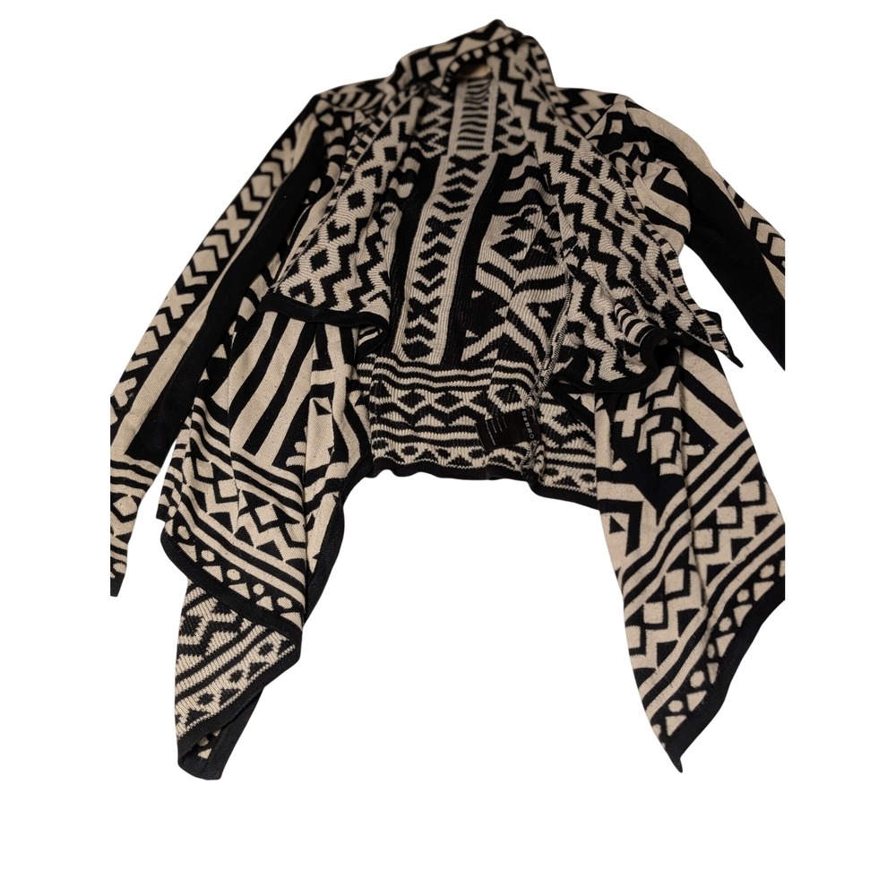 Staring at Stars Womens Black White Geometric Tribal Open Front Cardigan Small